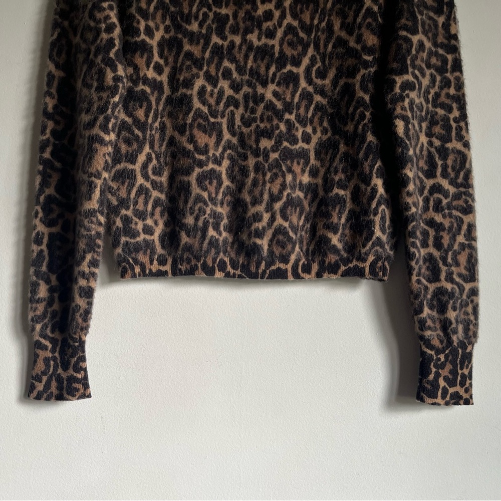 J Crew Brushed Cashmere Crop Fit Crewneck Sweater in Leopard Print XS $158 CE684 - Picture 10 of 16